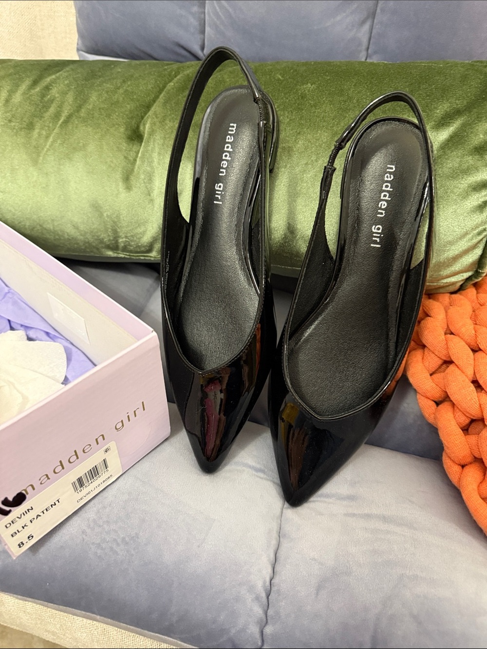 Madden Girl Black Patent Slingback Pointed Toe Pumps